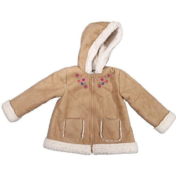 Little Me Coat Girls Sz 24 Months Winter Jacket Fur Hooded Baby Outerwear Lined - Picture 1 of 10